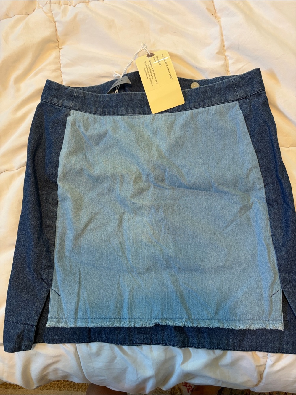 Raquel Allegra Two-Tone Denim Mini Skirt in Light Blue and Dark Blue